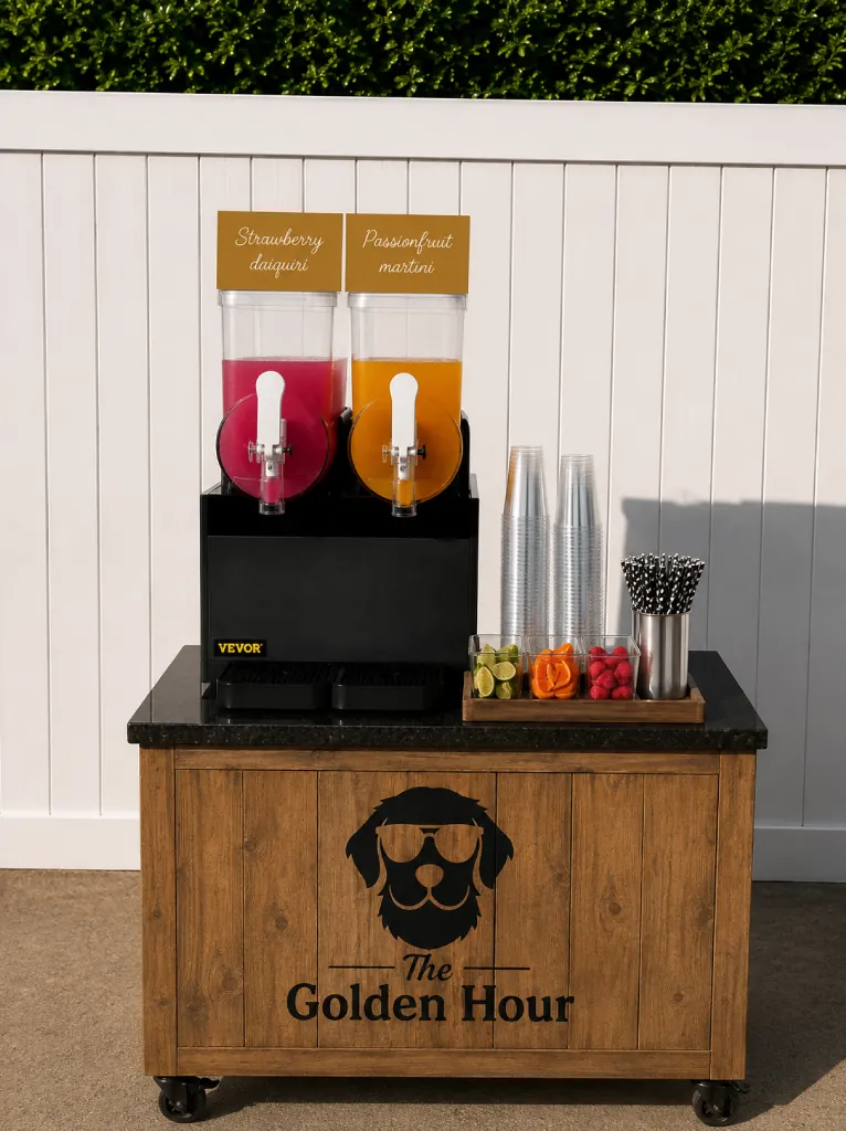 The Golden Hour compact bar with frozen cocktail machines